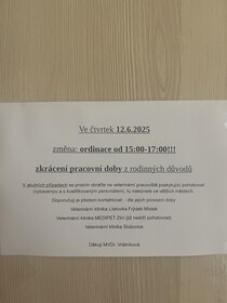 Změna ordinační doby 12.6.2025 15:00-17:00!!!